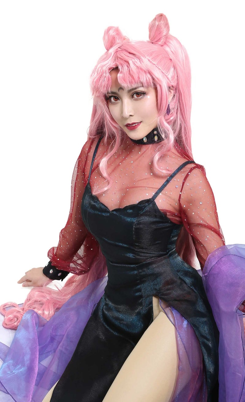miccostumes Women's Anime Black Lady Cosplay Wig Long Pink Synthetic Hair - Image 3